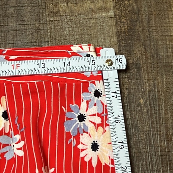 MADEWELL Womens Red Floral Striped Side Button Skirt Knee Length Daisy Society 4 - Picture 2 of 9